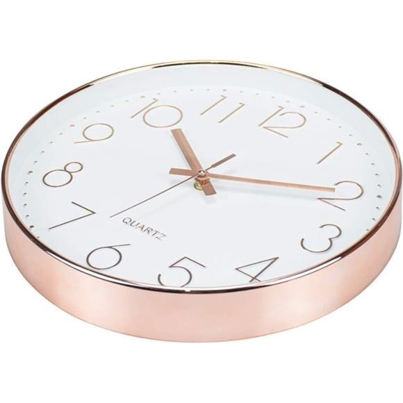 12-Inch Silent Quartz Rose Gold Clock, Battery Operated Decorative Wall Clock - Picture 2 of 6